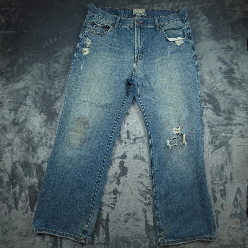 Aeropostale Benton Original Bootcut Jeans Mens 34x30 Blue Distressed Denim